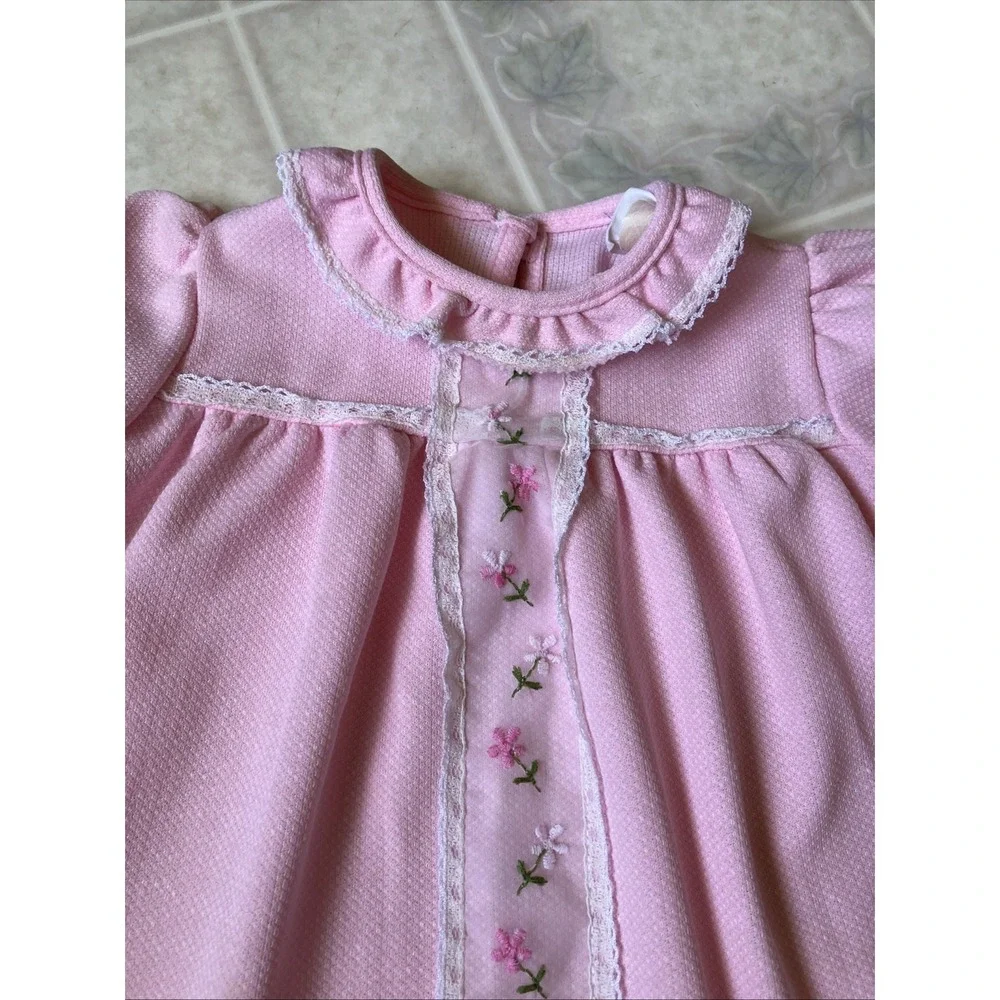 Carters Floral Embroidered Trim Pink Baby Girl Dress 18 Months 20-26 Lbs USA Vtg